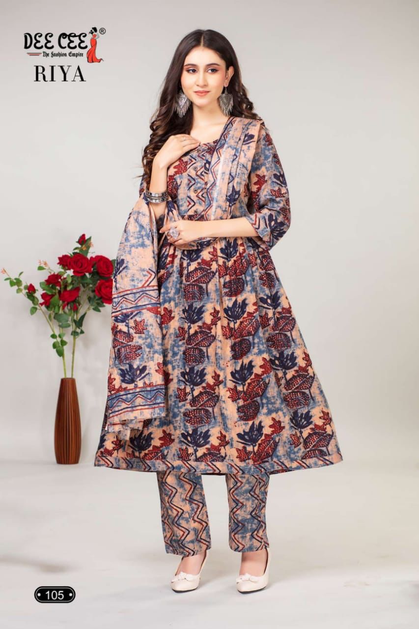 Riya By Dee Cee Cotton Flaired Printed Kurti Bottom With Dupatta Wholesale Market In Surat With Price

